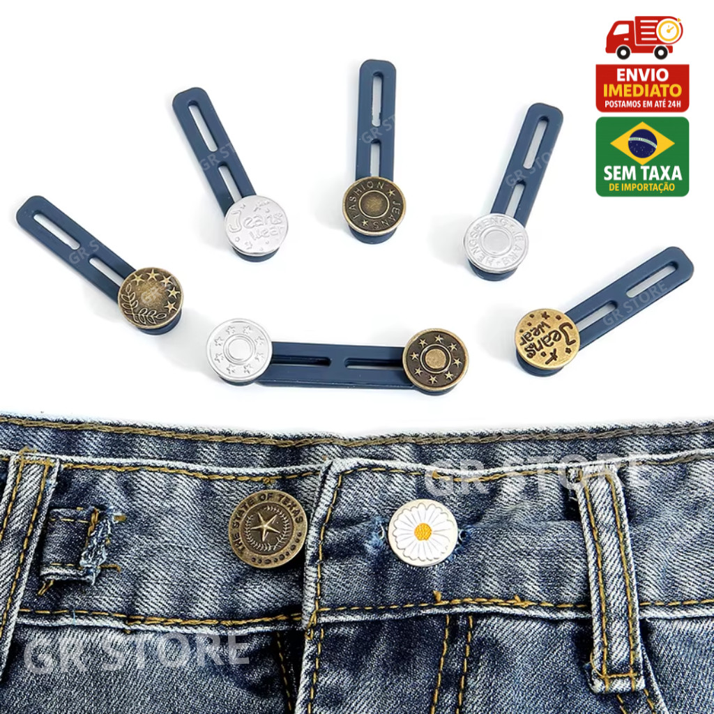 Kit 2/4/6/8/10 Extensor de Botões Calça Jeans Ajuste Duplo Unissex Confortável Silicone Aumenta Medidas Extende Botão