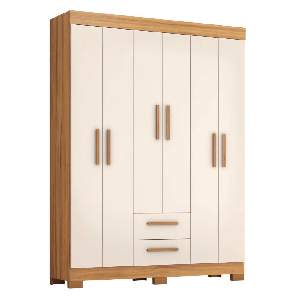 Guarda Roupas Casal 6 Portas 2 Gavetas Libano Madeirado / Off White Notável em Oferta na Shopee