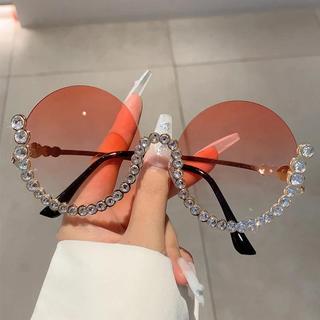 Óculos de sol redondos estilo Y2K, elegantes, vintage, sem armação, para mulher, com aplicações de strass, tendência da 