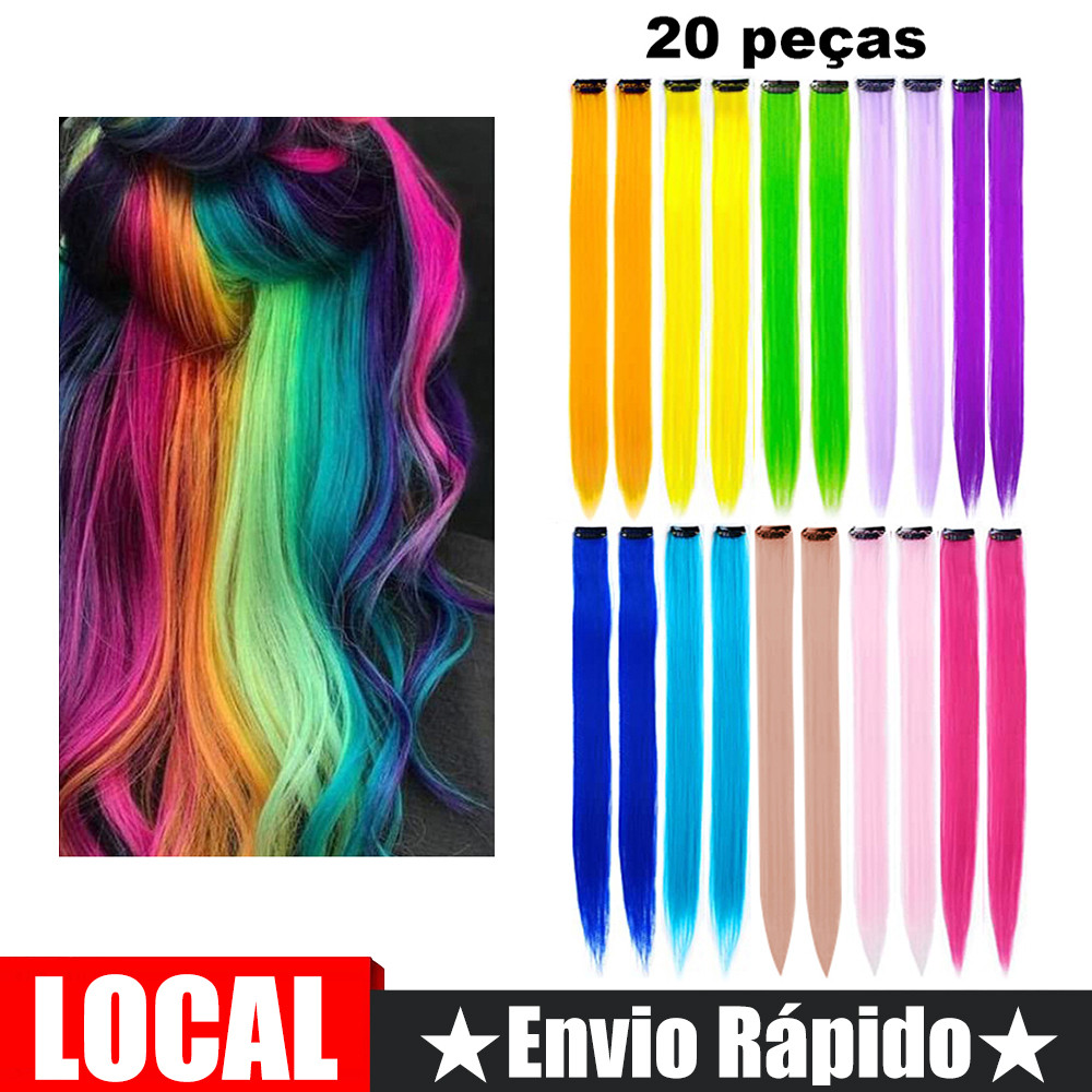 20 peças de peças de extensão de cabelo coloridas, Material de seda de alta temperatura, tamanho 55cm * 3cm 10 cores ace