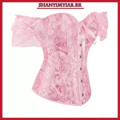 Espartilho De Manga Curta Com Renda Feminina Jacquard Overbust Corset Bustier Top