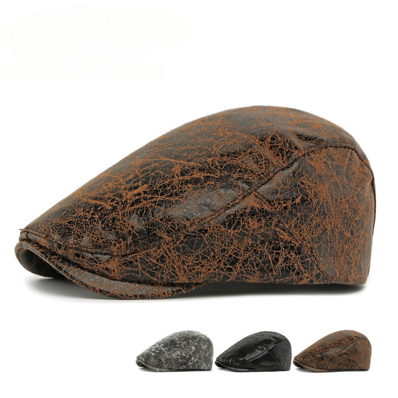 Outono novo estilo único couro macio boina de couro do plutônio moda Retro Crack boné de pico masculino