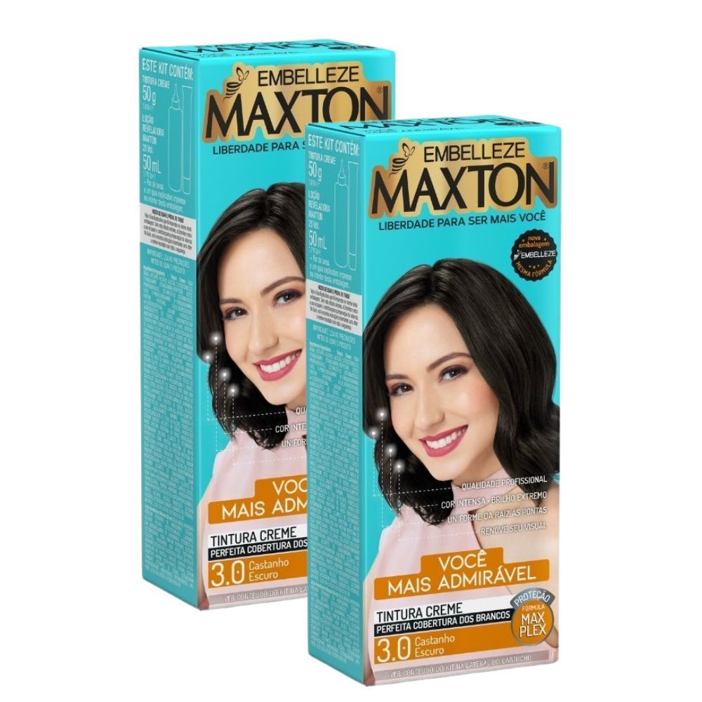 Kit 2 Tintura Creme Maxton Castanho Escuro 3.0 em Oferta na Shopee