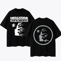 Camiseta Oversized Unissex , Estampa “HELLSTAR” Silhueta de Fogo, Streetwear