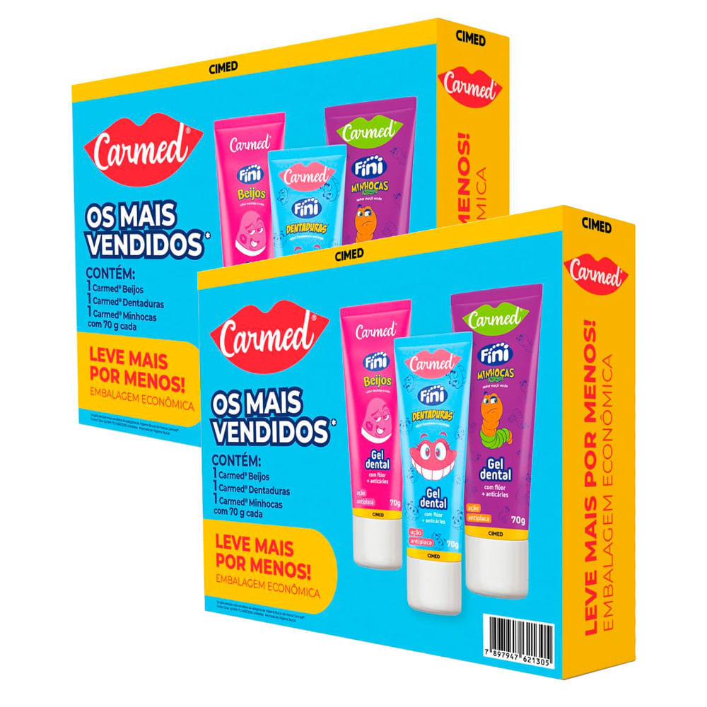 Kit 2 Kit Gel Dental Infantil Carmed Beijos + Dentadura + Minhocas 70g Cada Leve Mais por Menos em Oferta na Shopee