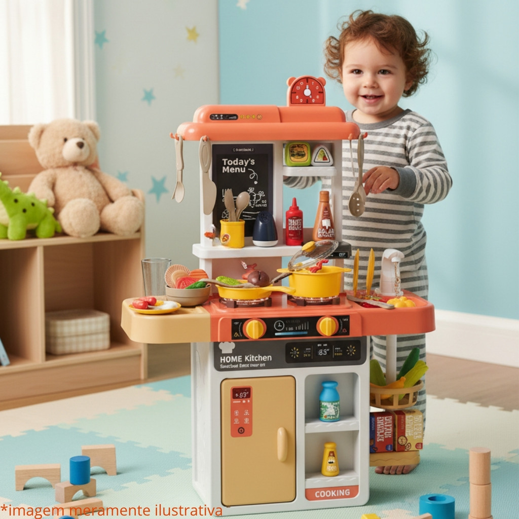 Cozinha Infantil com Geladeira 52 Acessórios Água Vapor Luz e Som em Oferta na Shopee