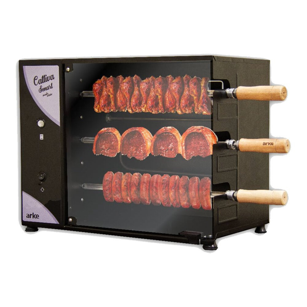 Churrasqueira Elétrica Rotativa Arke Cattiva Smart, 3 Espetos em Oferta na Shopee