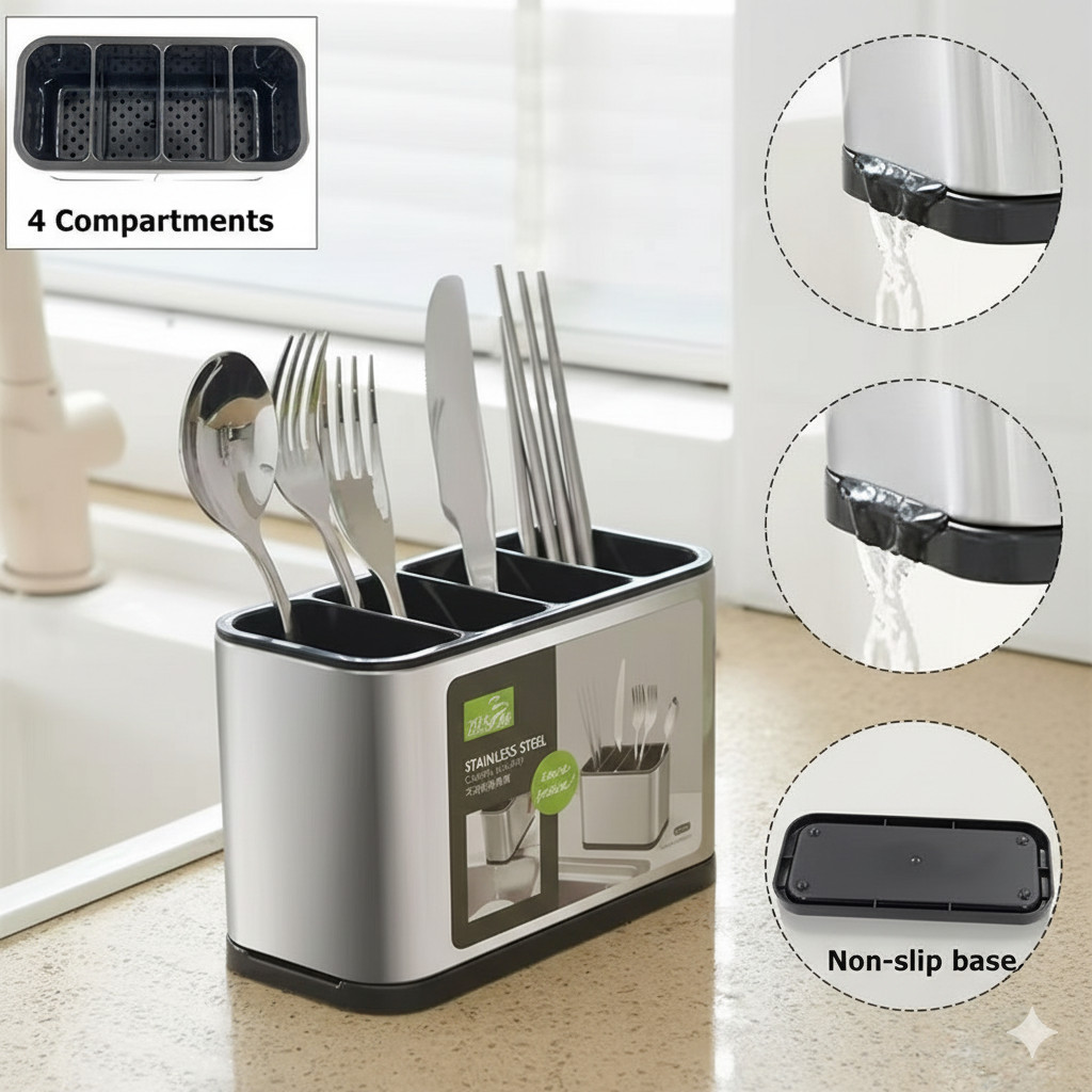 Organizador de Talheres 4 em 1: Design Moderno e Base Removível e Drenagem Perfeita em Oferta na Shopee