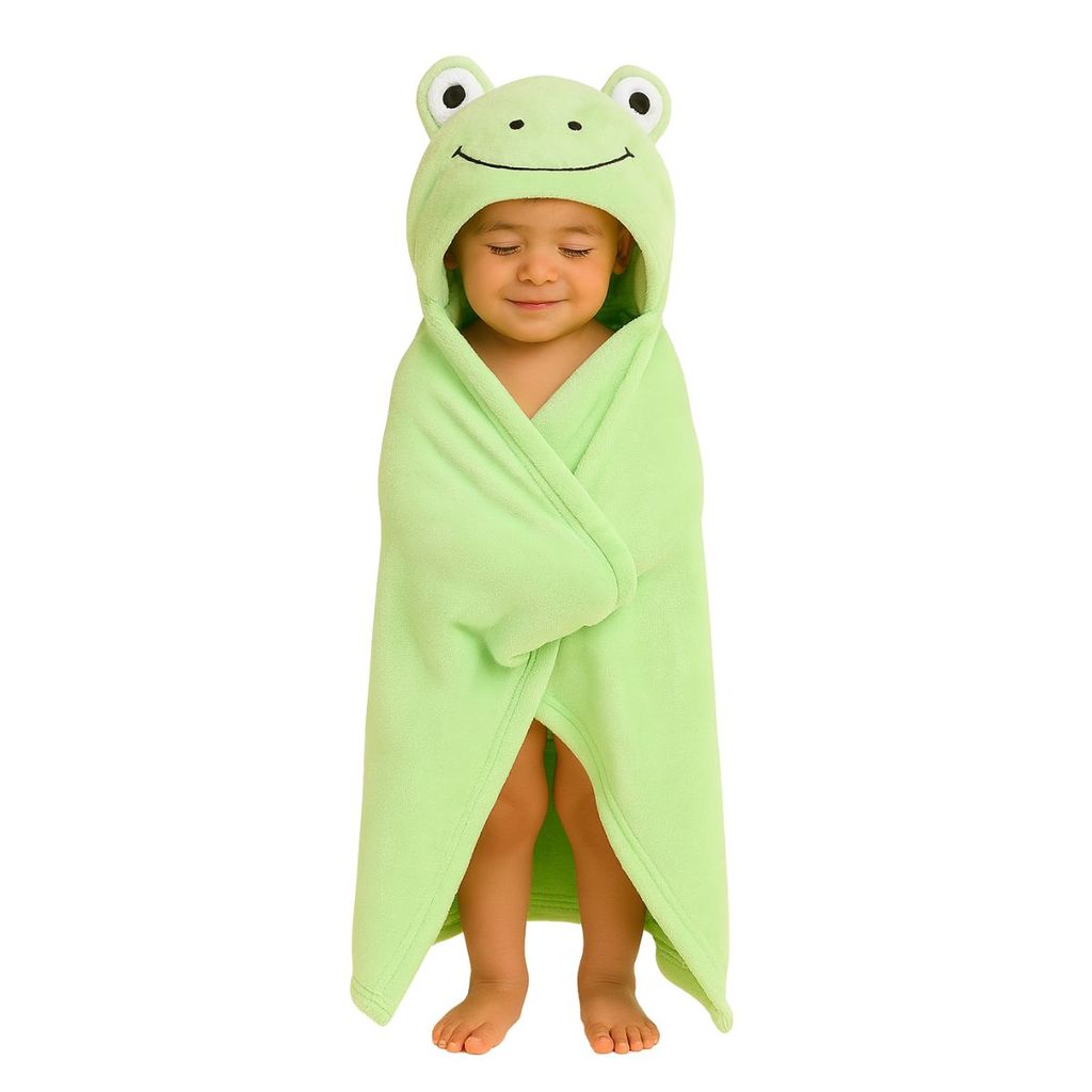Toalha Infantil Verde com Capuz de Sapo Divertido Banho em Oferta na Shopee