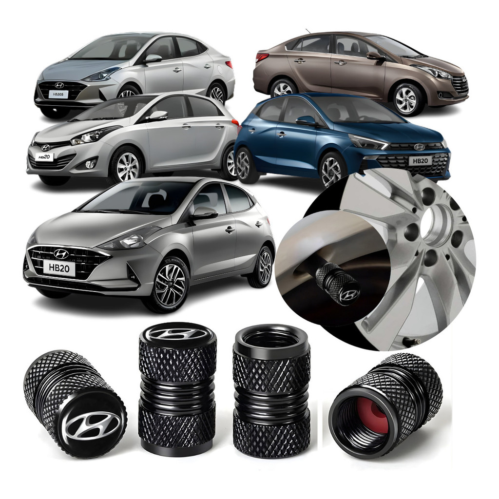 Kit Tampas Bico de Pneu Valvula Pneu Hyundai Hb20 Hb20x Hb20s