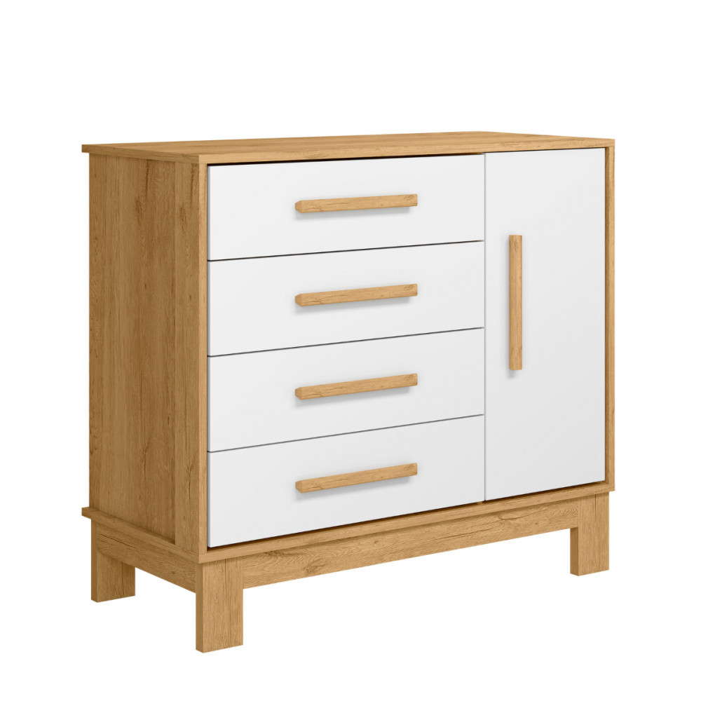 Cômoda Encanto Slim 1 Porta 4 Gavetas Freijo com Off White Qmovi em Oferta na Shopee