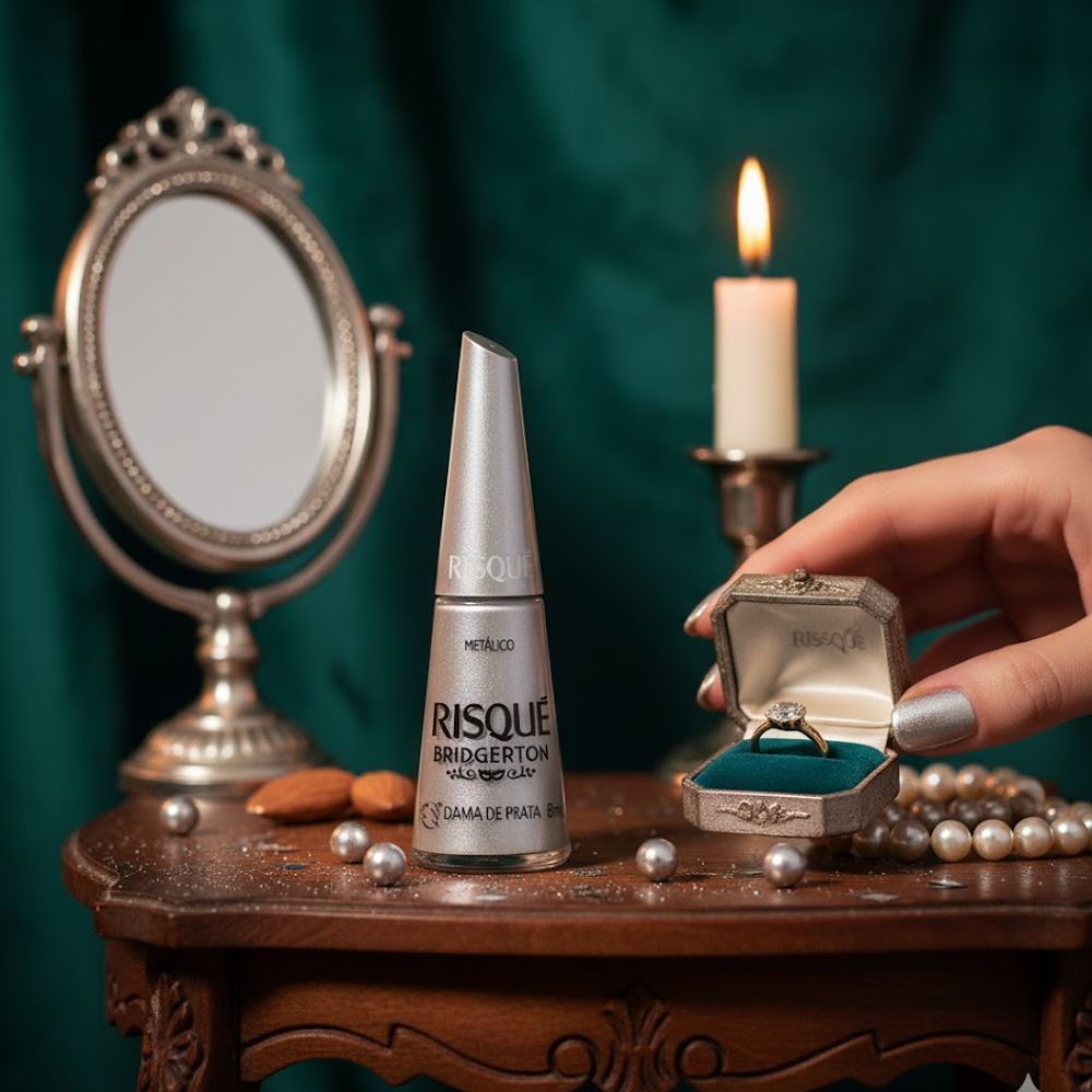Detalhes do Esmalte Risqué Bridgerton Dama de Prata Metálico 8ml