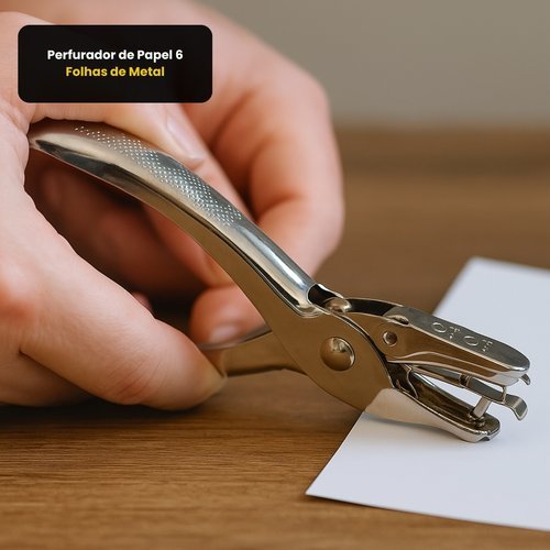 Perfurador Papel Metal Durável Capacidade Seis Folhas Escritório Escola Ferramenta Prática em Oferta na Shopee