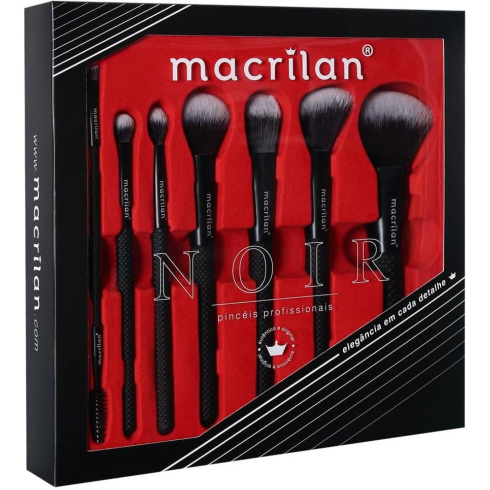 KIT NOIR COM 7 PINCEIS PROFISSIONAIS P/ MAQUIAGEM MACRILAN MAKE