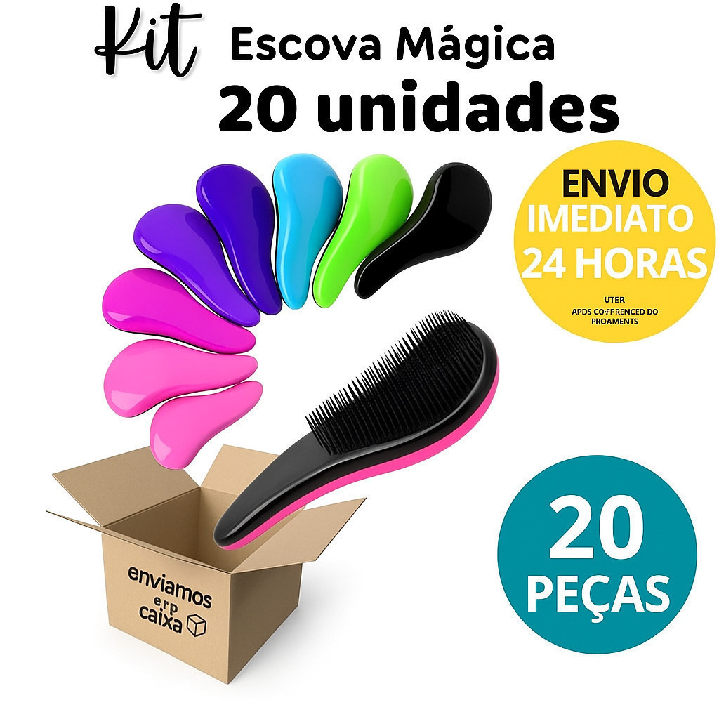 Kit 20 unidades Escovas Mágicas Anti Frizz Desembaraçadora Escolha sua Cor Para Revender