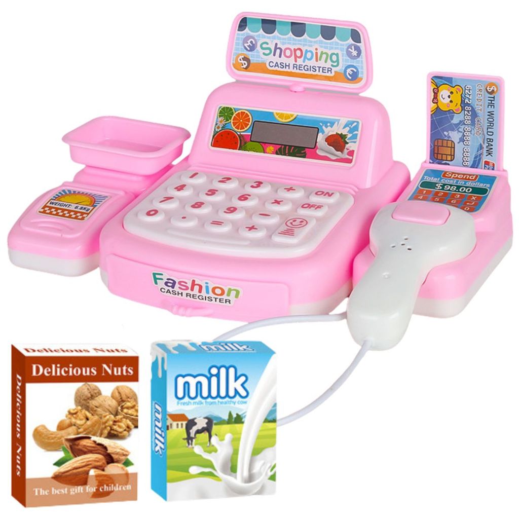 Kit Caixa Registradora Rosa C/ Acessórios E Scanner Interativo Luz e Som em Oferta na Shopee