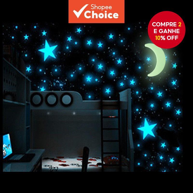 Adesivos De Parede 3D Luminosos 100 Estrelas E 1 Lua Que Brilham No Escuro Decoração Artística Noturna em Oferta na Shopee