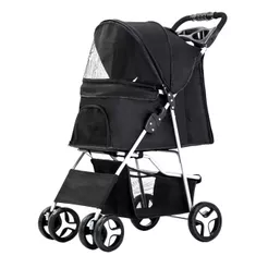 Carrinho Passeio Transporte Gato Cachorro Até 15kg - Preto