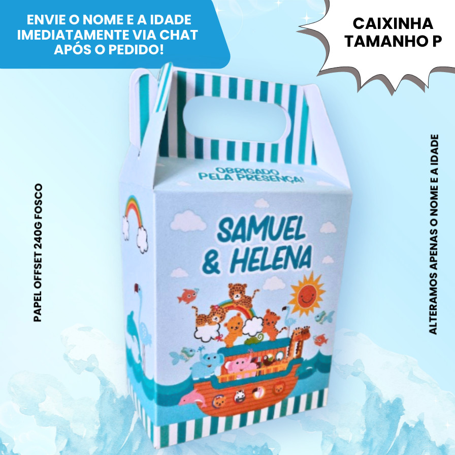 10 Caixinha Surpresa Personalizada Arca de Noé - Ideal para aniversário e lembracinhas