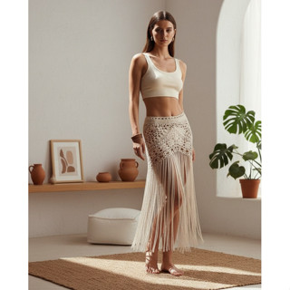 Saia Crochê Franjas Saida De Praia Festival De Música Novo em Oferta na Shopee