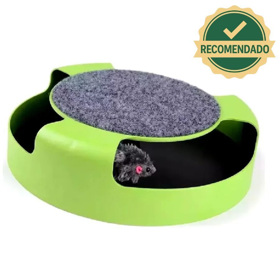 Arranhador com Brinquedo p/ Gato Interativo Pegue o Rato Giratório Anti Estresse Resistente Durável