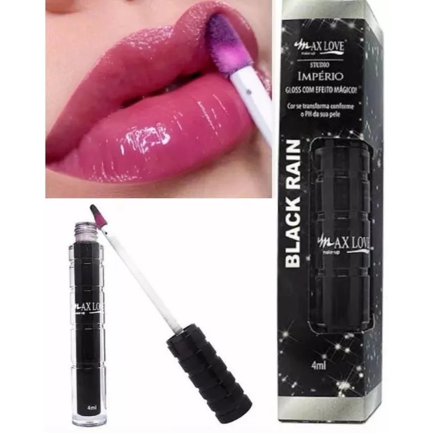 Kit 1/2/3 unidades Gloss Black Rain Max Love Efeito Mágico que Muda de Cor com o PH Brilho Intenso e Hidratação Profunda em Oferta na Shopee