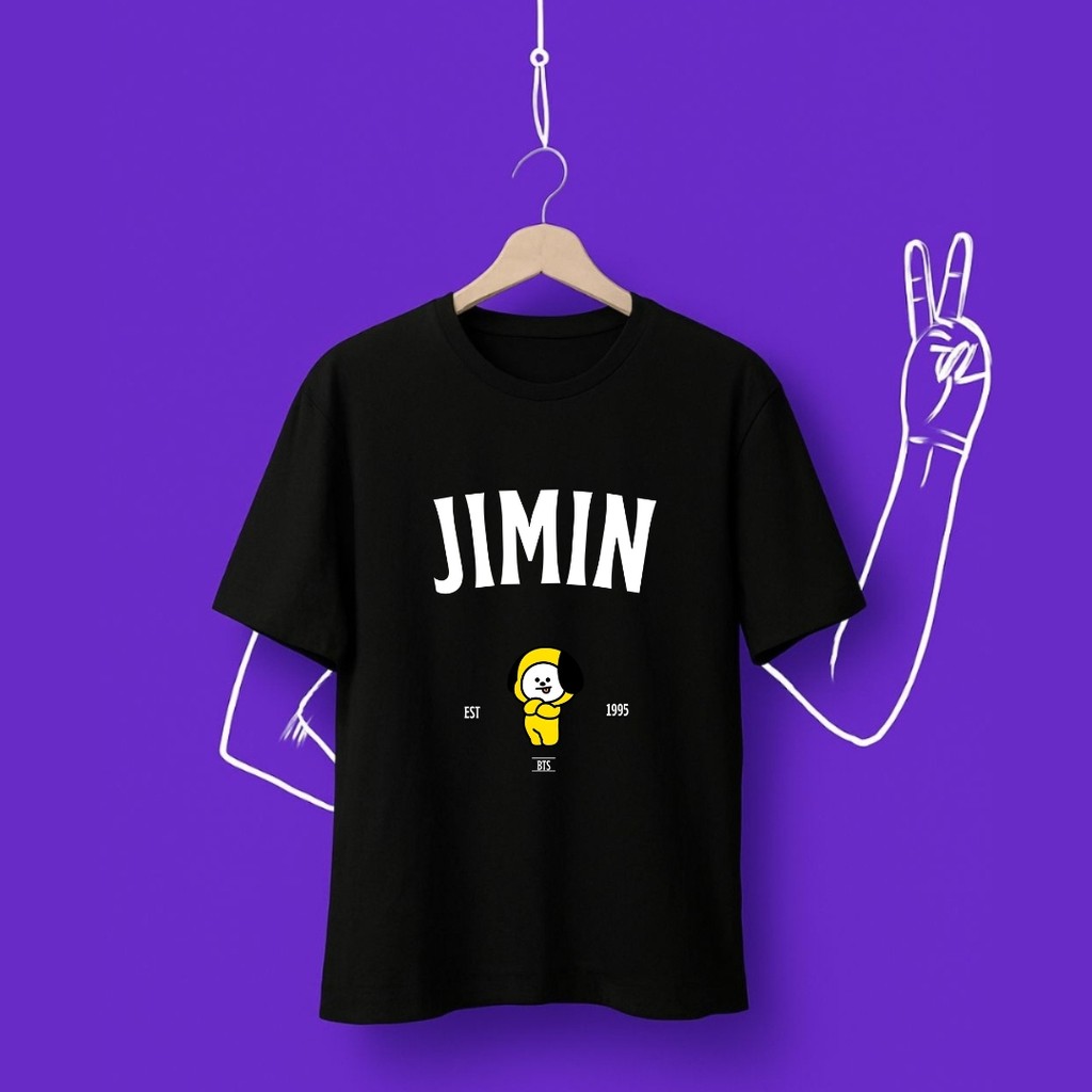 T-SHIRT UNISSEX KPOP CHIMMY BT21 BTS 100% algodão fio 30.1 BLUSA 1995 PARK JIMIN KPOP