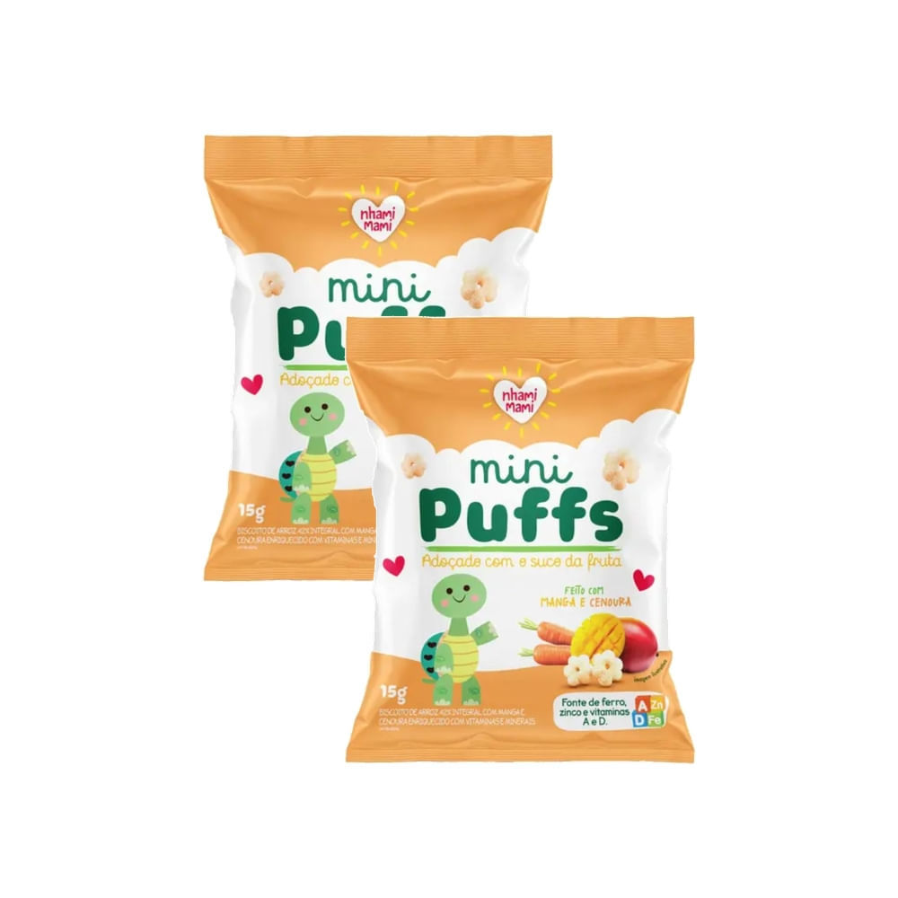 Kit 2 Biscoito de Arroz Nhami Mami Mini Puffs Feito com Manga e Cenoura 15g em Oferta na Shopee