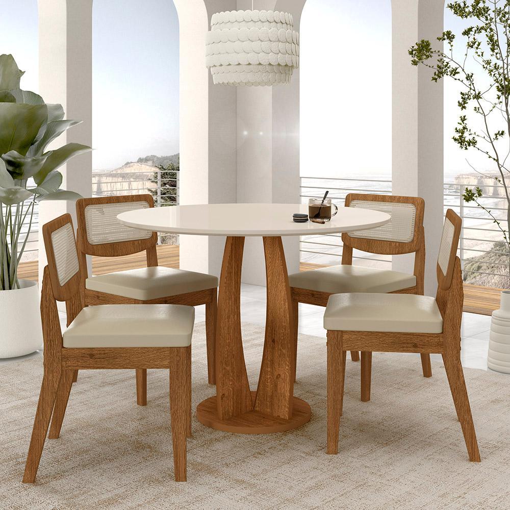 Mesa Redonda Camogli 4 Cadeiras Sextavadas Freijó/off/corino Beg - M.a em Oferta na Shopee