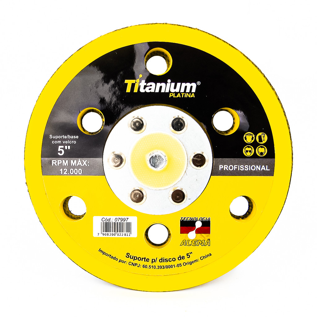 Suporte de Disco Lixa Velcro 5" (125mm) para Esmerilhadeira – Titanium Platina