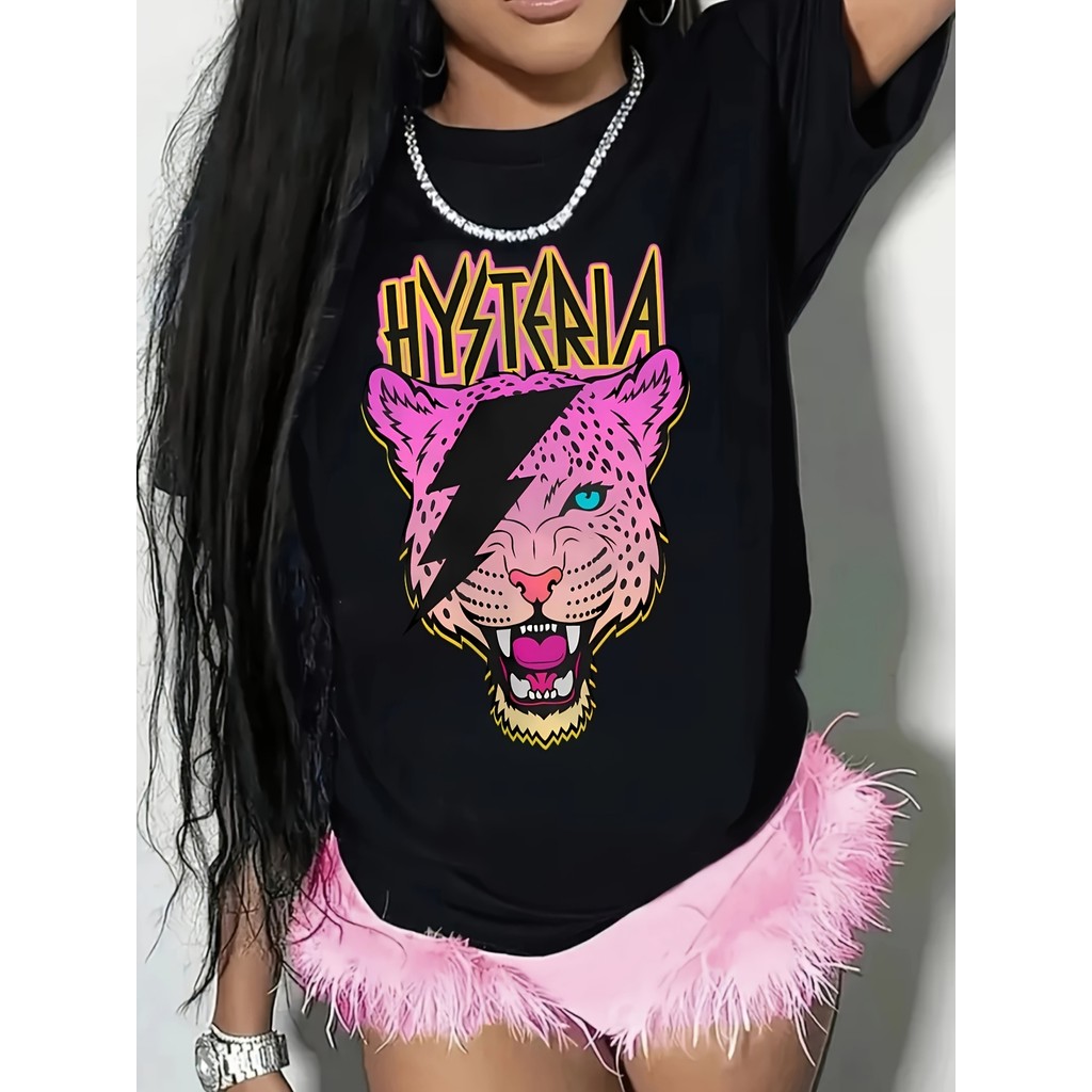 Camiseta Feminina Leopardo Vintage Retro Animal Print Estampada Confortavel Estilosa Elegante Verão