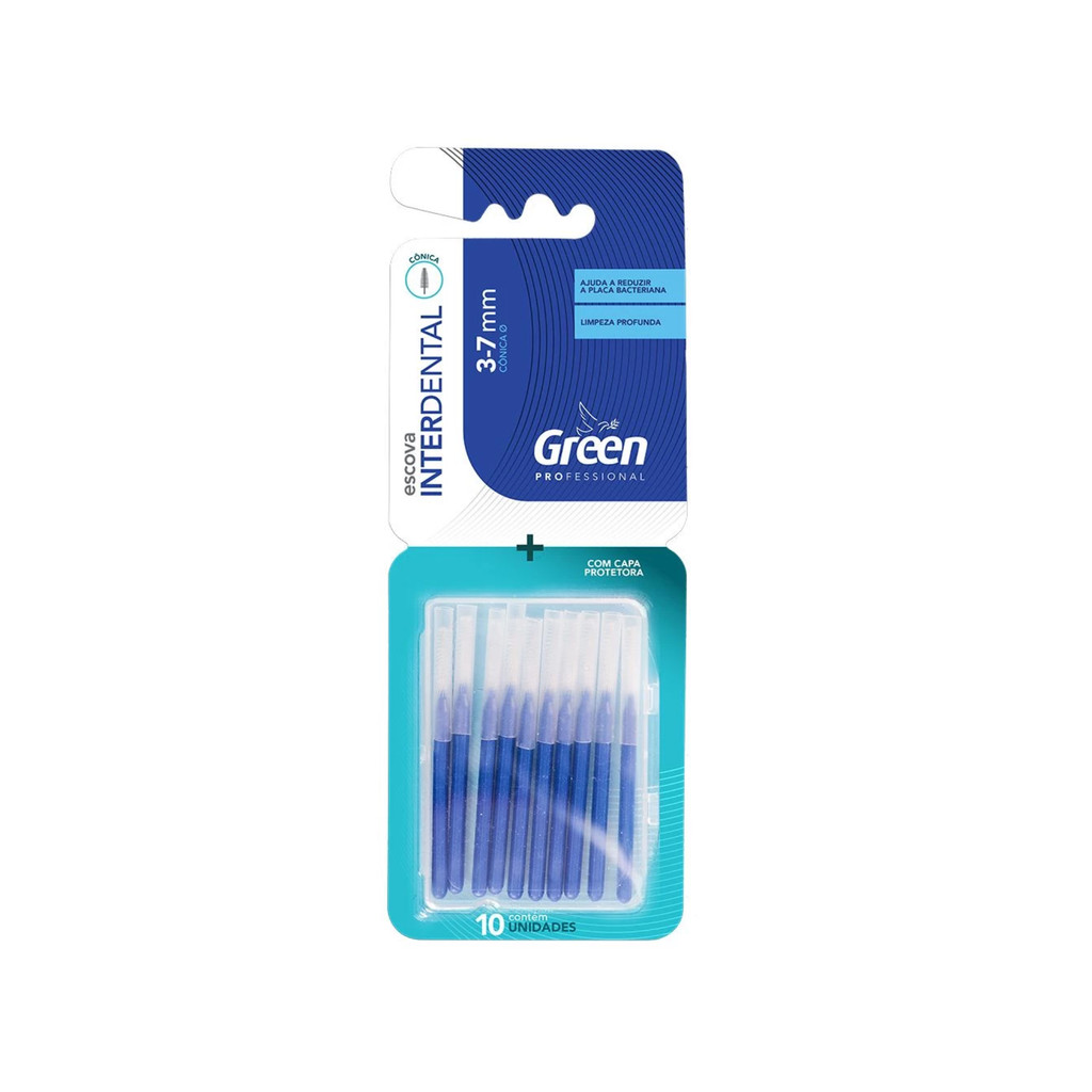 Escova Interdental - Para Limpeza de Aparelho Ortodôntico, Cerdas Cônicas de 3-7mm com Capa Protetora - Green