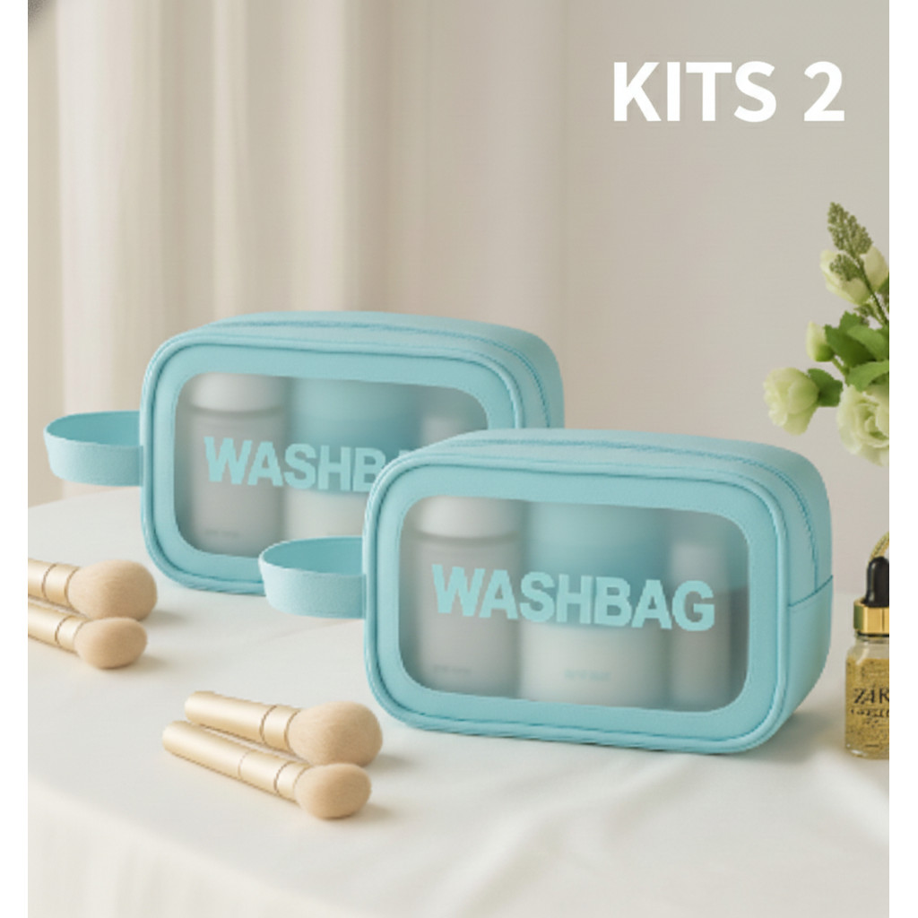 Kits 2 Bolsa Necessaire Washbag PVC Transparente Impermeável Para Maquiagem Viagem Cosméticos Organização Prática em Oferta na Shopee