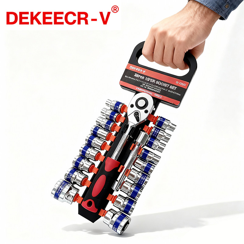 Kit Soquete 8-30mm Com 1/2" Chave Catraca Haste Socket Set 20PCS Extensora P/ Carro E Moto AL-104
