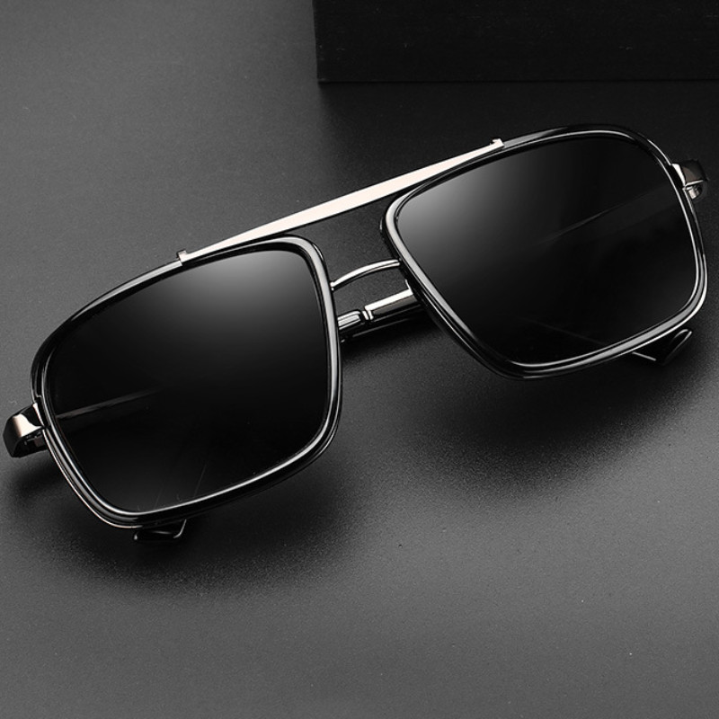 Novos Óculos de Sol Punk, Óculos de Sol Masculinos Quadrados UV400, Óculos de Sol Aviador de Dupla Lente***&--**