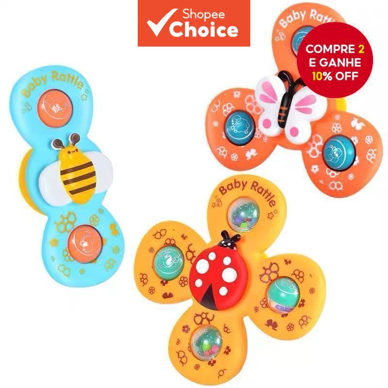 Novo Conjunto Trendy de 3 Brinquedos de Banho para Bebês, Chupeta com Ventosas, Giroscópio com Ventosas, Brinquedos em