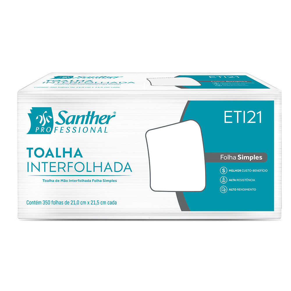 Papel toalha interfolha 2 dobras folha simples 100% celulose ECO ETI21 21,0x21,5 c/2100fls Santher em Oferta na Shopee