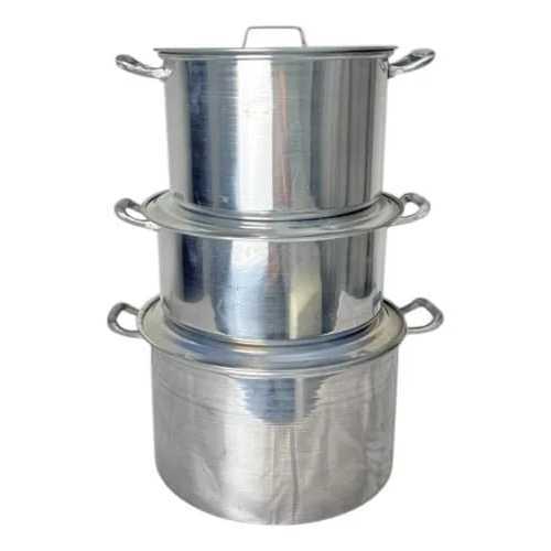 Kit 3 panelas feijoada alumínio polido dois caldeirões uma caçarola cozinha em Oferta na Shopee