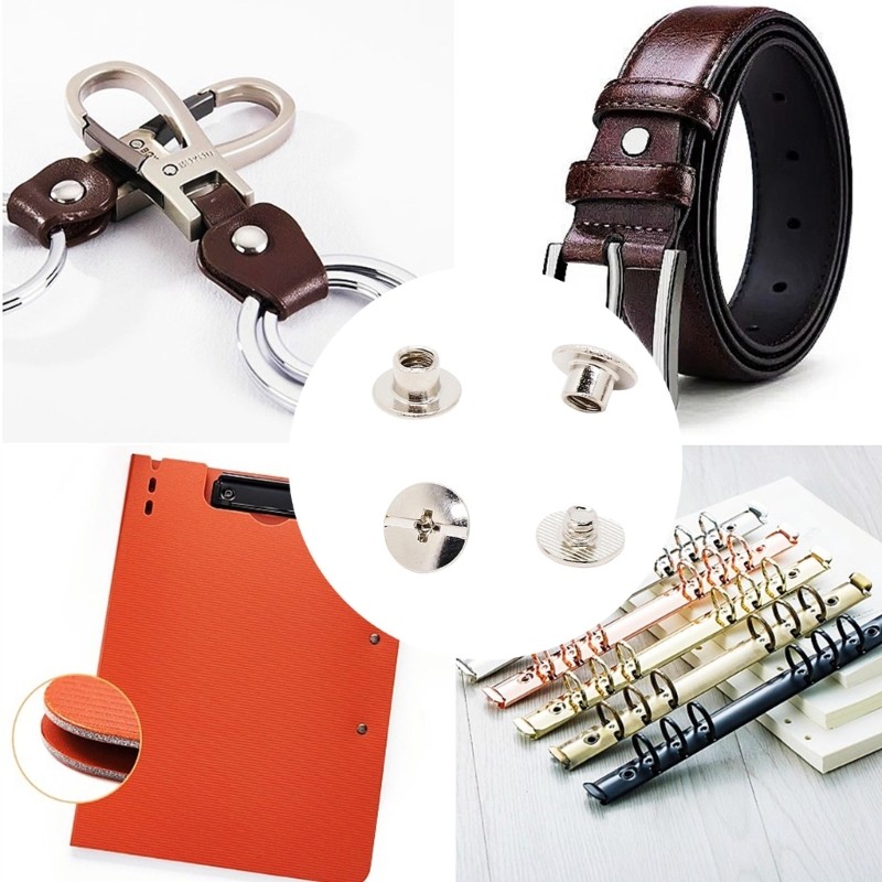 Bapara 50 Peças Parafusos De Couro Rebites Conjunto 5 Cores Metal Rebite Pinos Acessório Para Artesanato Roupas Costura
