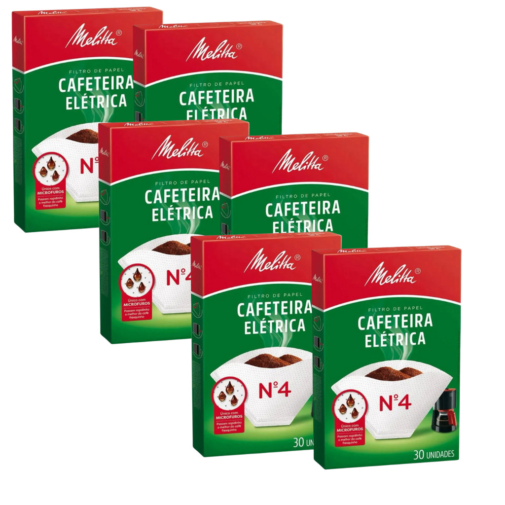 Kit com 6 Filtro de Papel Melitta Cafeteira Elétrica N4 30un em Oferta na Shopee