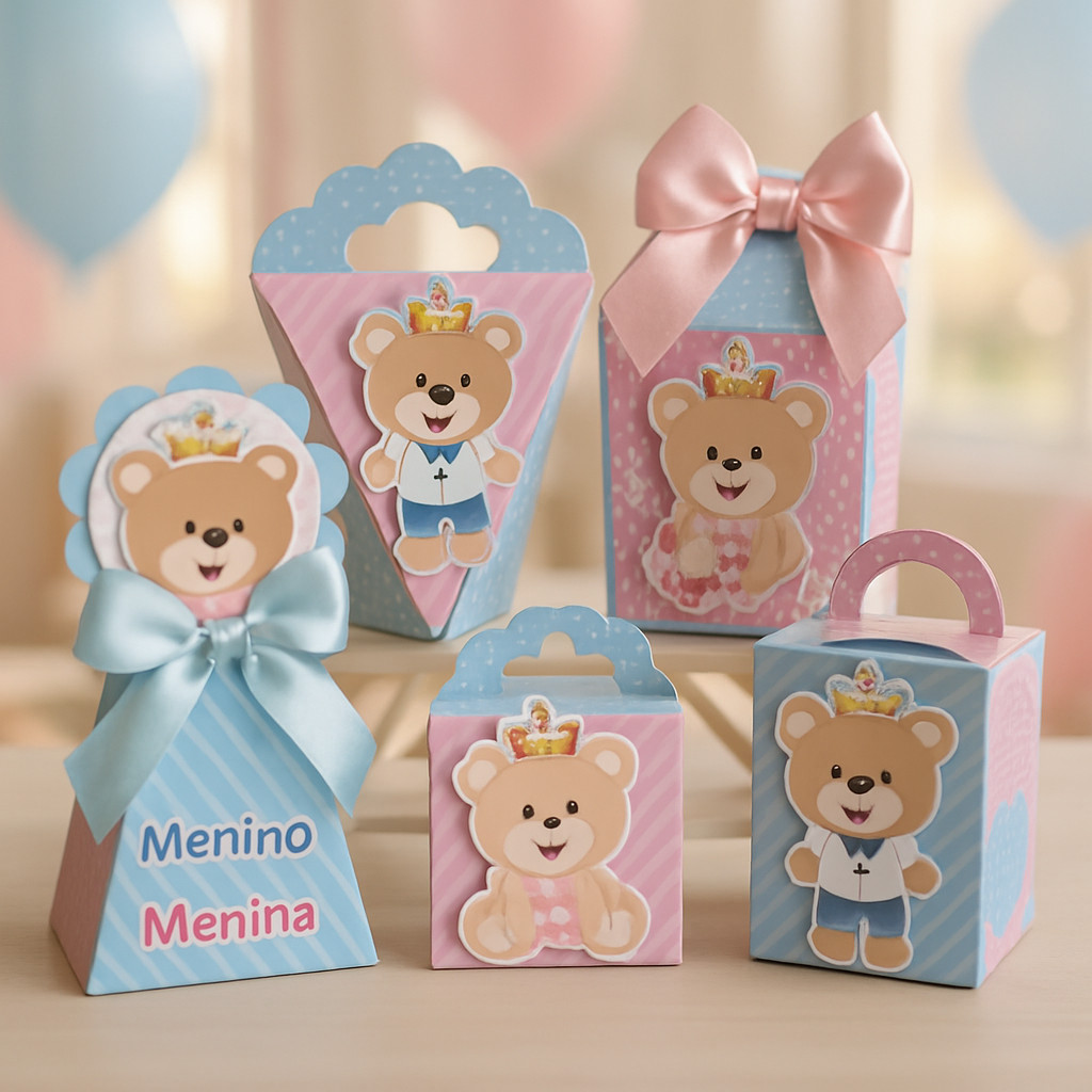 pegue e Monte - Chá revelaçao Ursinhos Rosa e Azul -  Lembrancinhas -  Caixinhas personalizadas