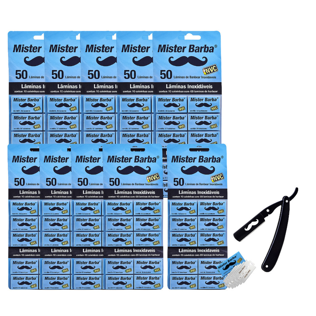 Kit Lâminas Mister Barba C/ 1 Navalhete Black Bigode