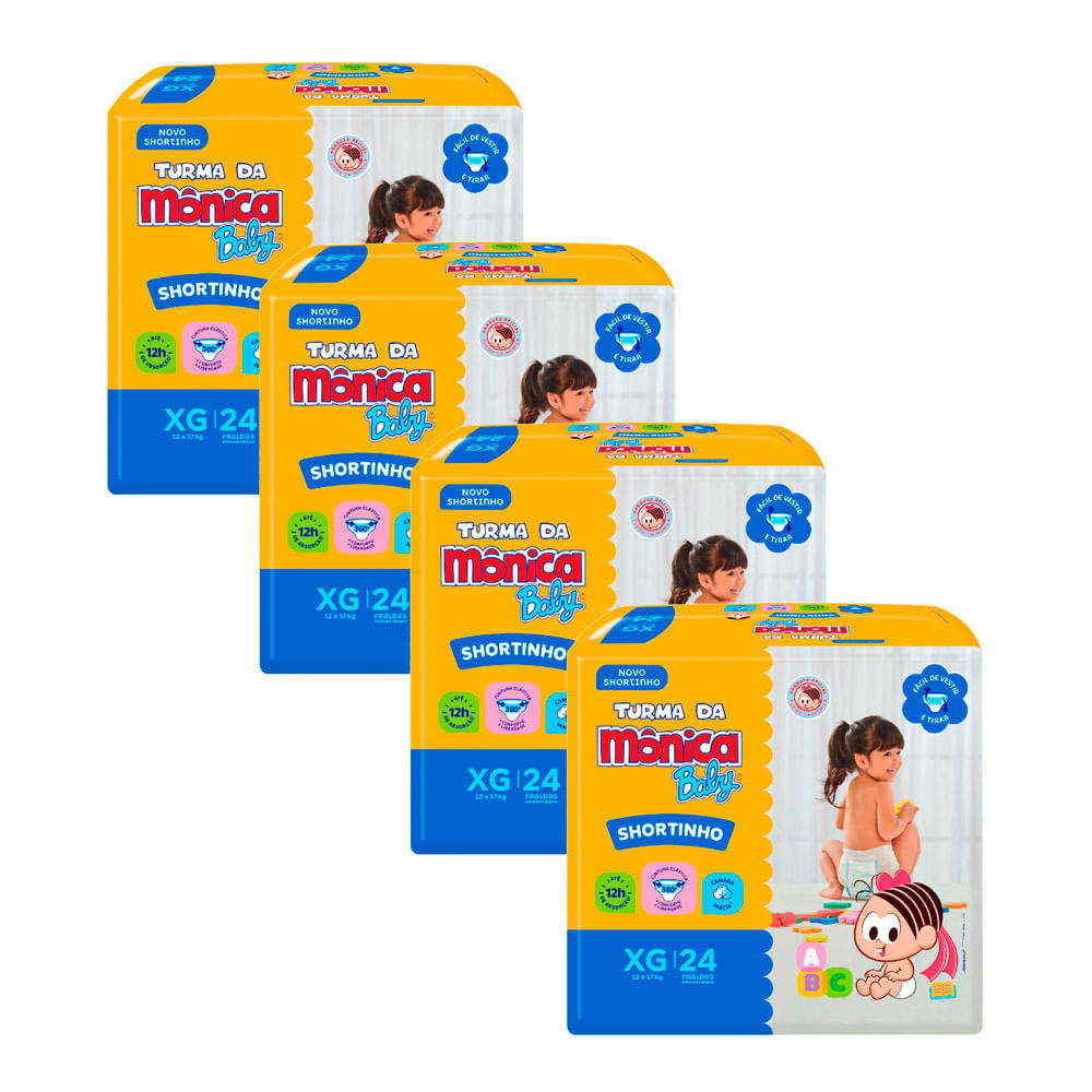 Kit 4 Fralda Shortinho Turma da Mônica Baby Tamanho XG com 24 Fraldas Descartáveis em Oferta na Shopee
