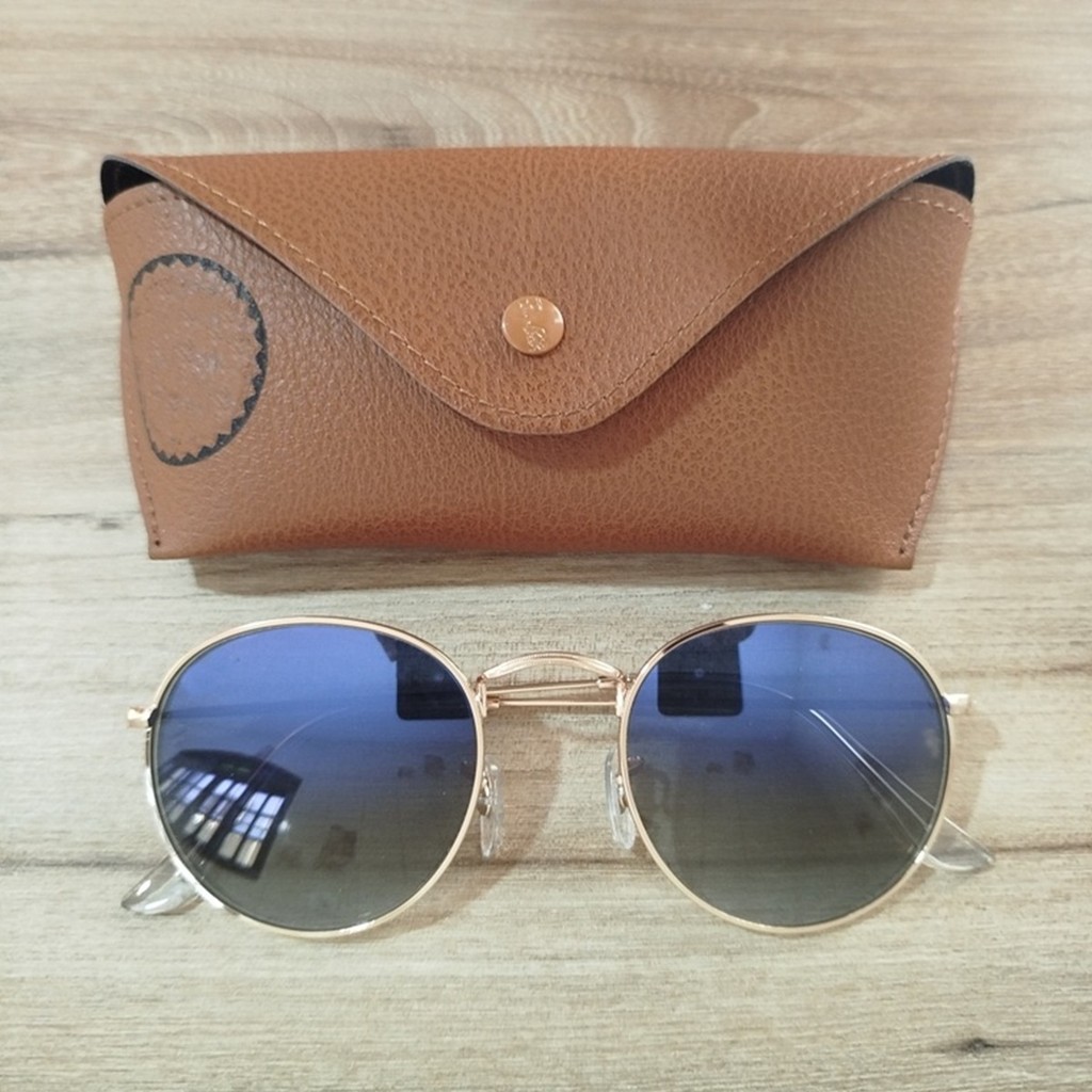 Óculos De Sol Redondo Round John Lennon Dourado Azul Degradê Clássico Lentes de Cristal Unissex Proteção UV400 Promoção