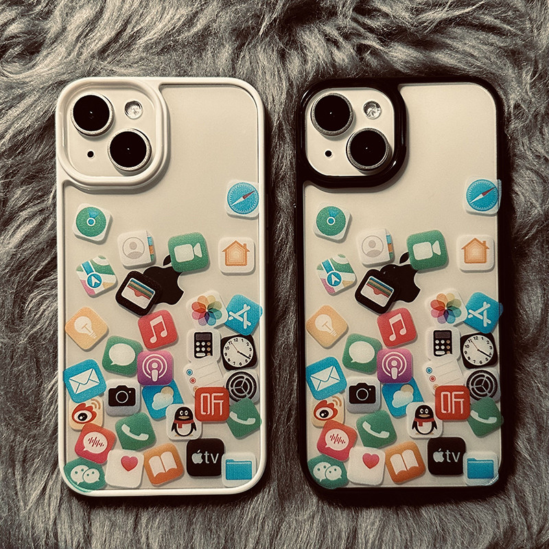 Softcase iPhone Anti-impacto App Icon Style iPhone7 8 11 12 13 14 15 16 17 Pro Max 16 Plus XR 17 Capa Transparente De Ar