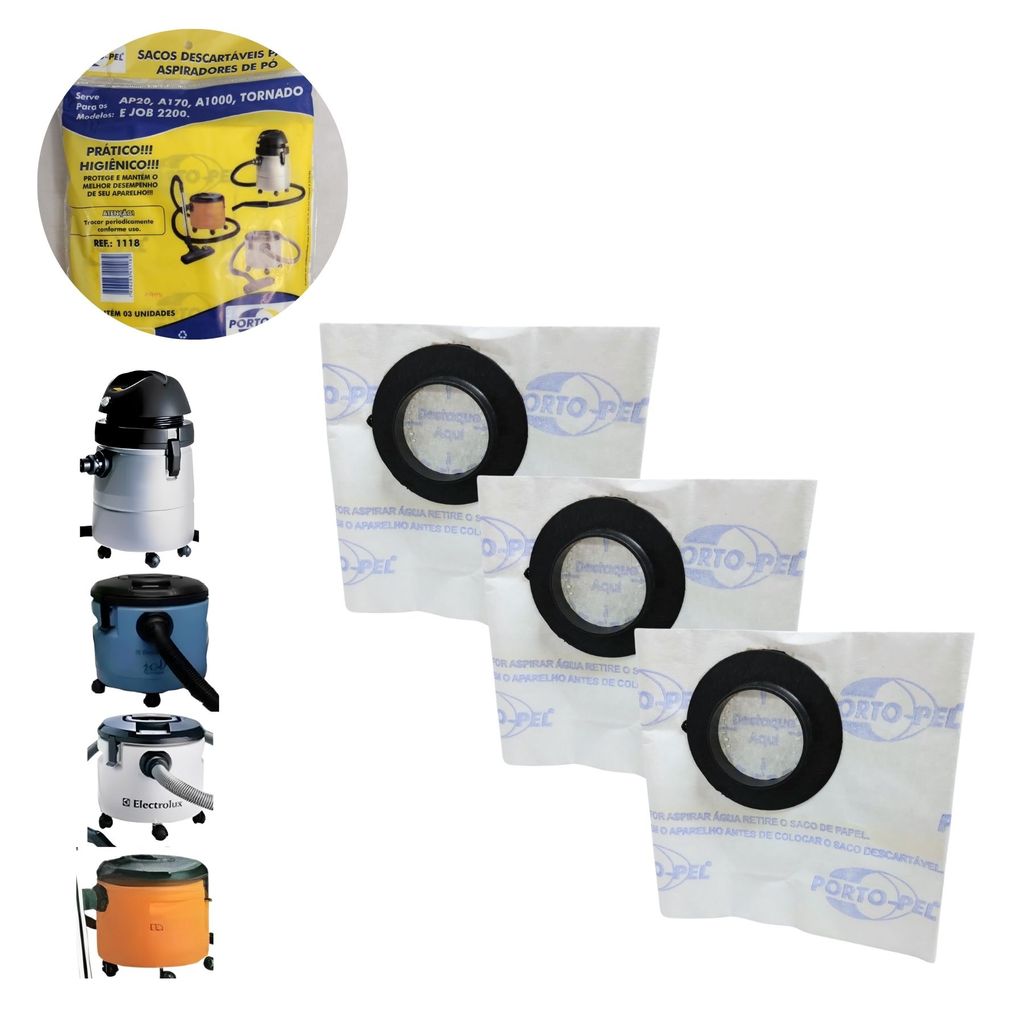 Pack 3 un. Sacos Aspirador de Pó Modelos Electrolux Ap-20 A170 A100 Tornado JOB 2200