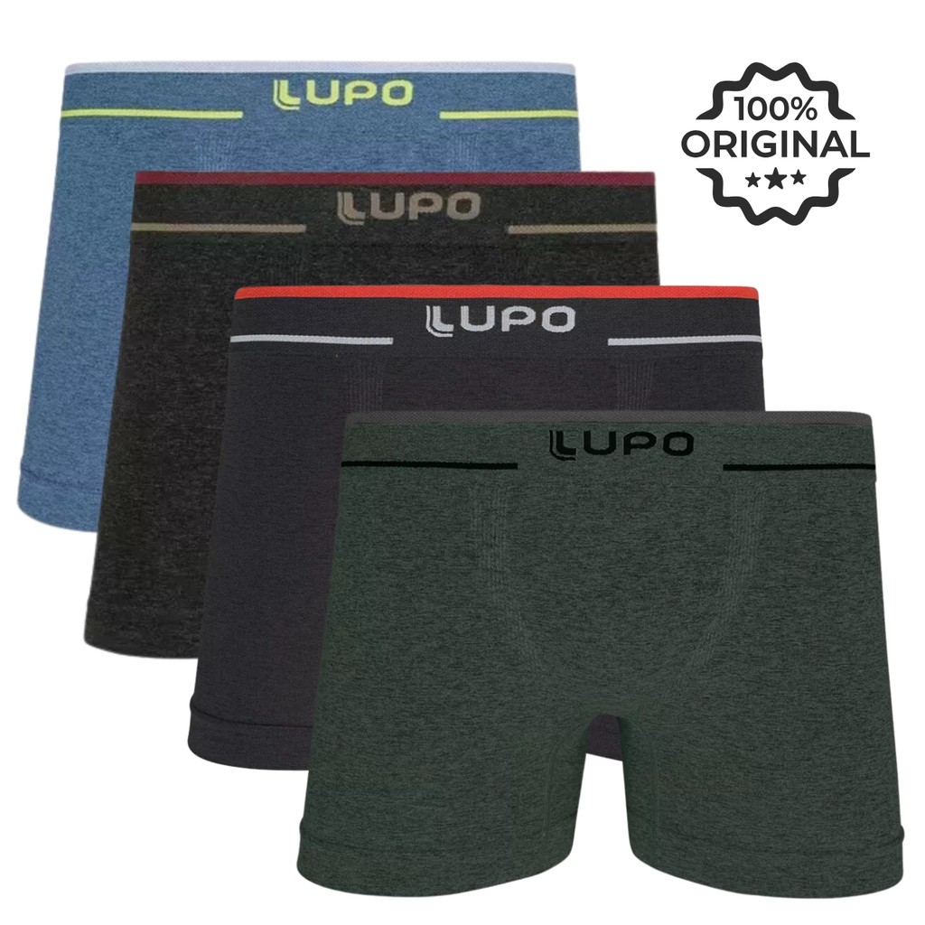 Kit 4 Cuecas Boxer Box Lupo Adulto Sem Costura Texturizada Original