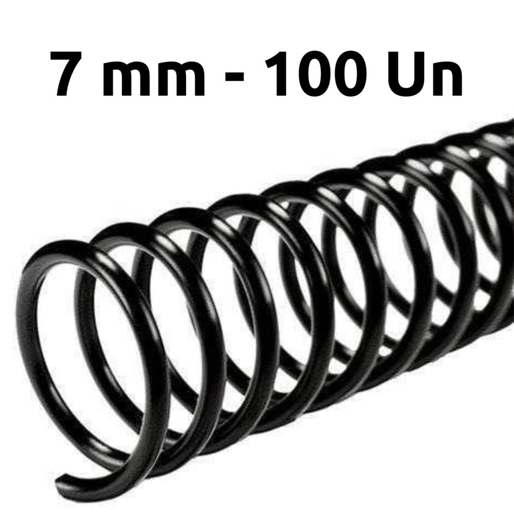 ESPIRAL PARA ENCADERNAÇÃO - 07MM PARA 30 FLS - 100 UN - PRETO