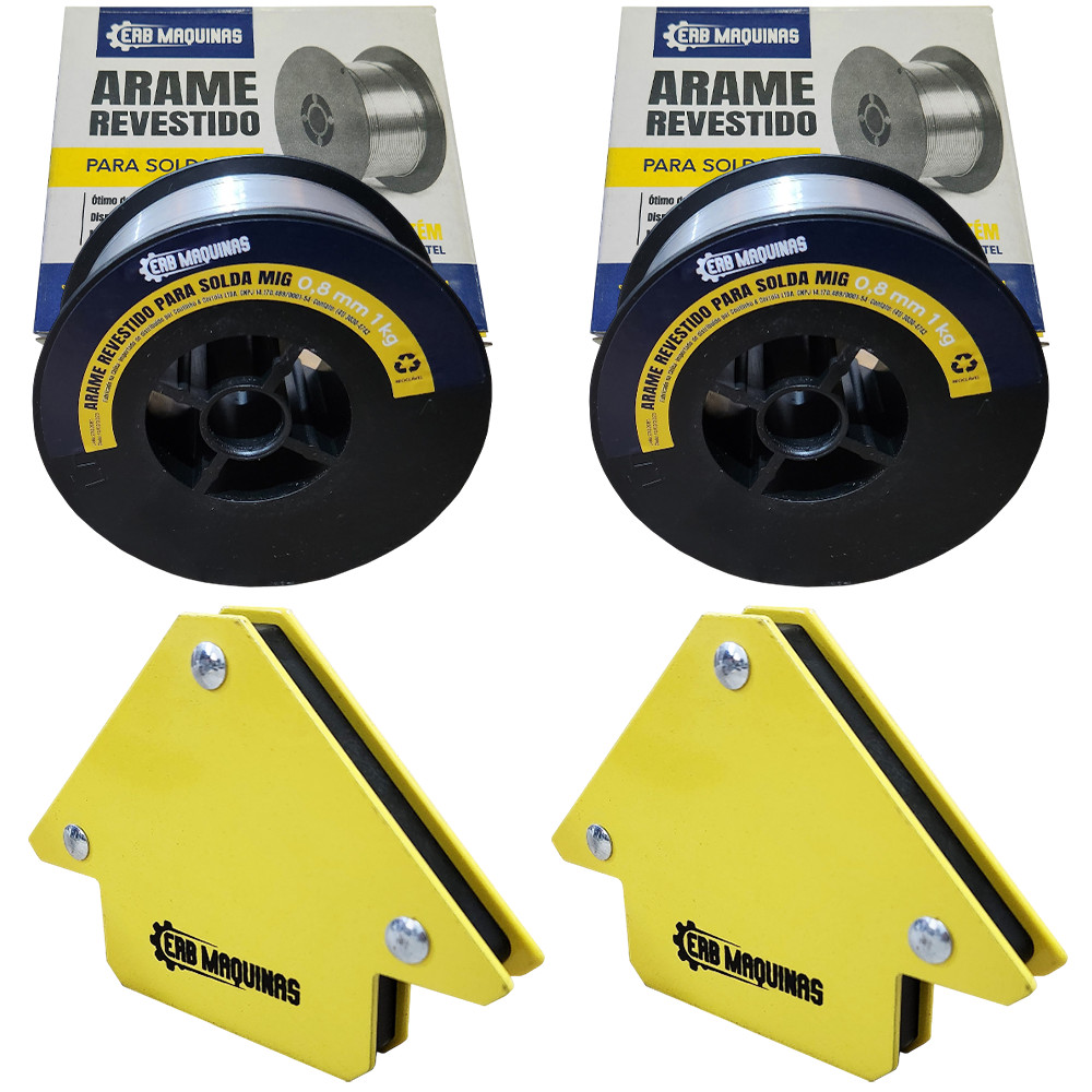 Kit Consumiveis Para Solda Arame Tubular Rolo 1kg 0.8mm com Esquadro Magnetico 10kg Erbmaquinas