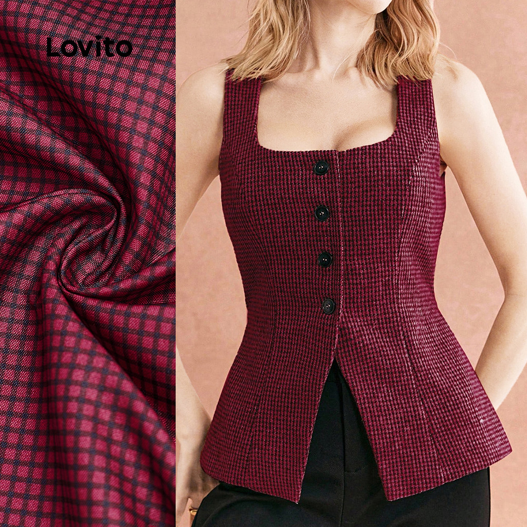 Lovito Top Elegante com Botão Superior Frontal Dividido para Primavera/verão Na Cor Clarete para mulheres L164LD038